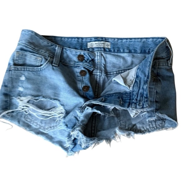Vtg Abercrombie & Fitch Women's Button Fly Shorts Distressed Raw Hem Y2K - Picture 2 of 8